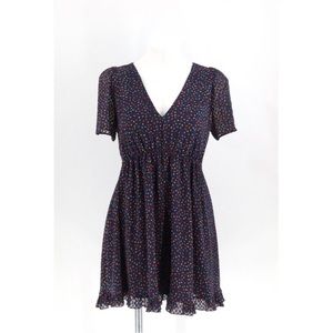 Madewell Flutter Sleeve Ruffle Hem Dress Navy Blue Sugar Dots Women's 4 Petite
